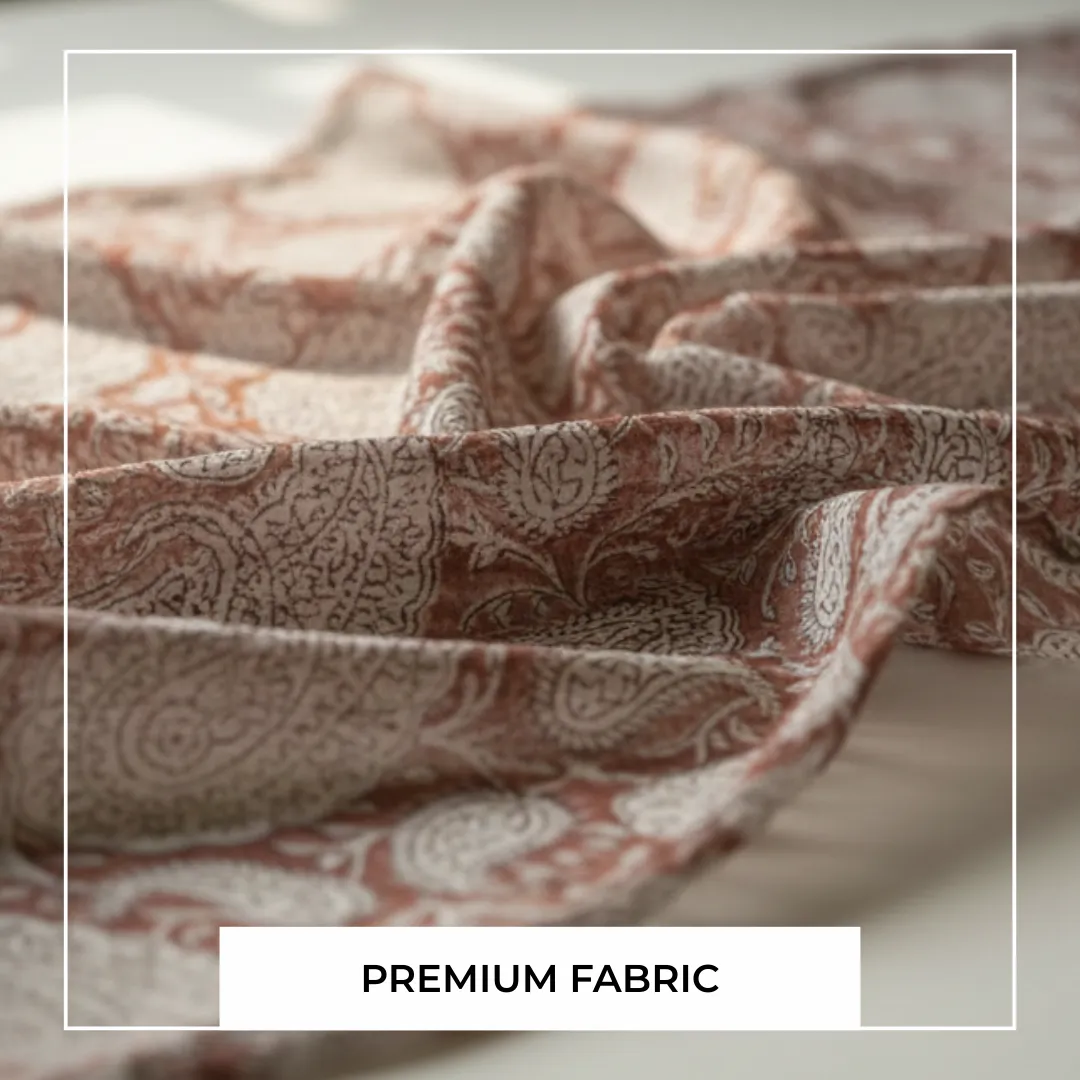 Single-Sided Hand Block Printed Mal Cotton Fabric – Brown Paisley | Sold Per Meter