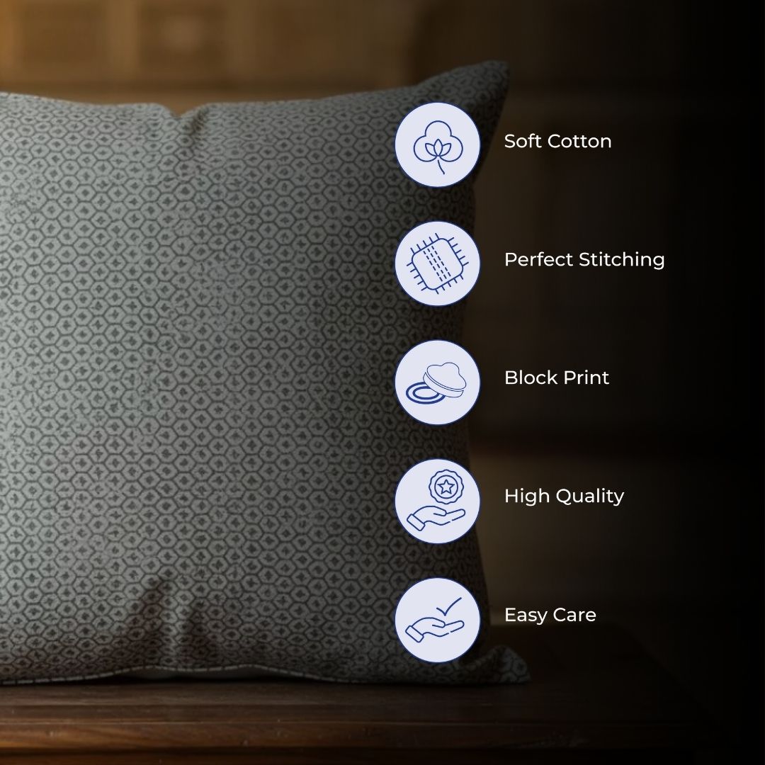 Block Printed Cotton Cushion Covers with Subtle All-Over Pattern (Set of 2)