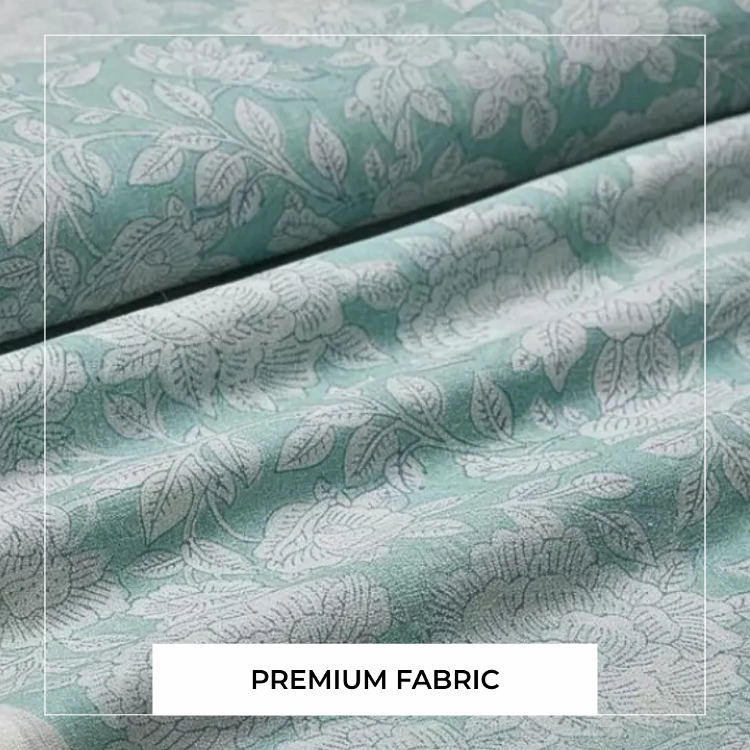 Single-Sided Hand Block Printed Mal Cotton Fabric – Soft Blue Floral | Sold Per Meter