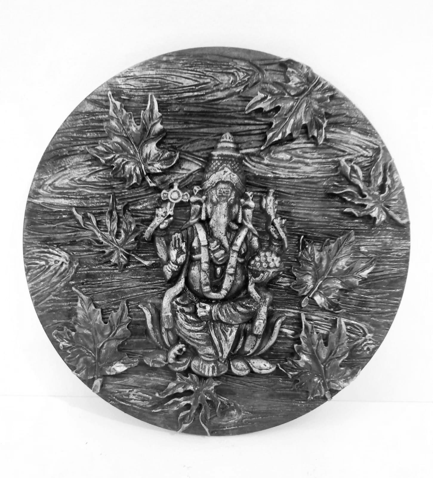Ganesha In Clay On 8-inch Round Board