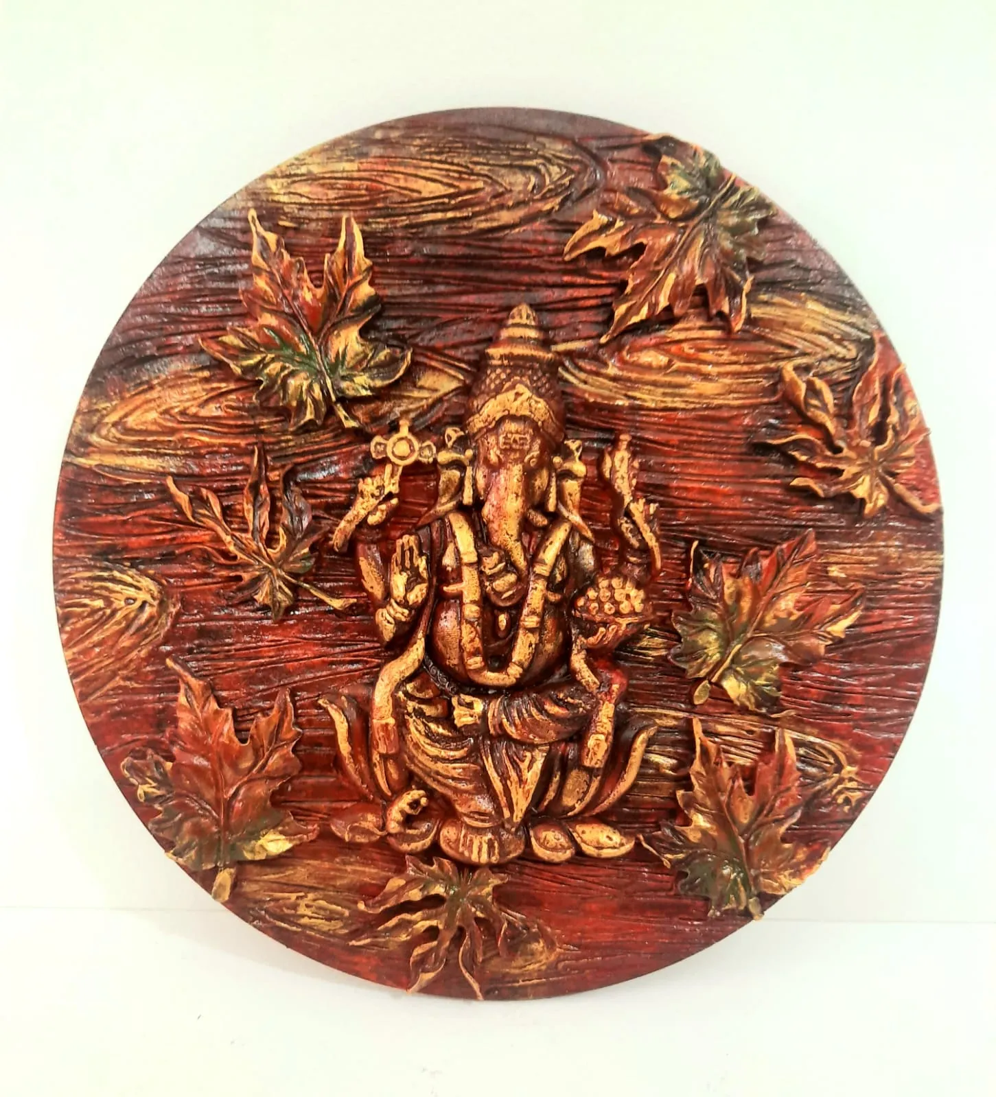 Ganesha In Clay On 8-inch Round Board