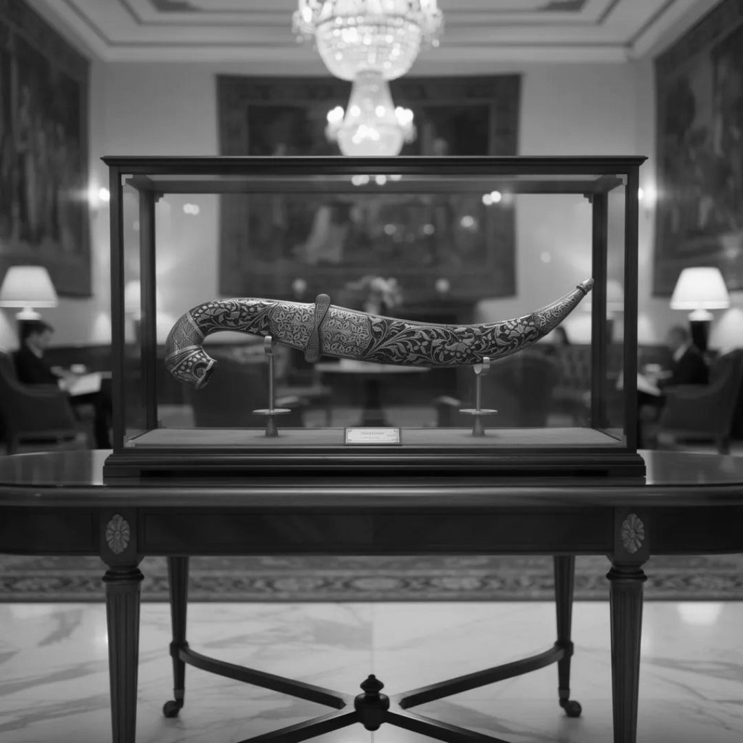 Calligraphy Koftgari Dagger with Handcrafted Metal Inlay Art