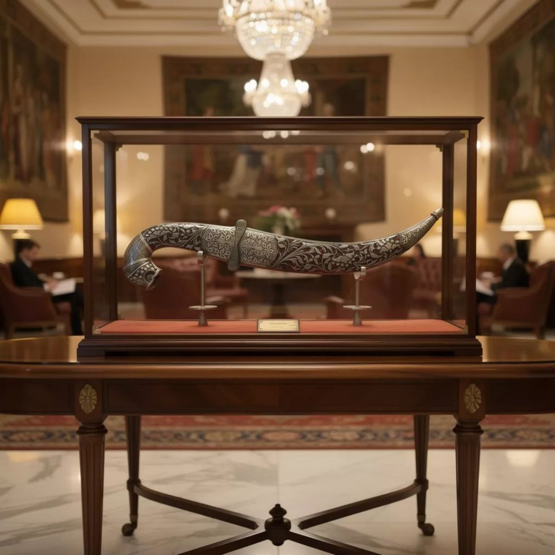 Calligraphy Koftgari Dagger with Handcrafted Metal Inlay Art