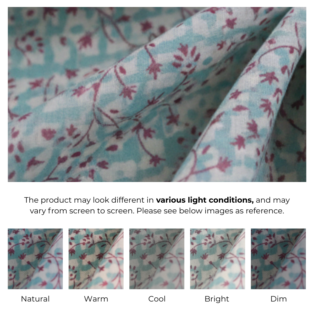 Single-Sided Block Printed Mal Cotton Fabric in Soft Pastel Floral Pattern