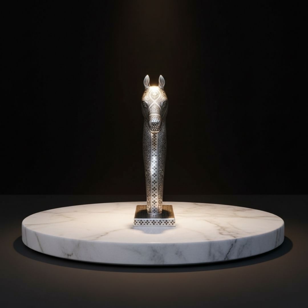 Silver Koftgari Horse Bust with Intricate Metal Inlay Art