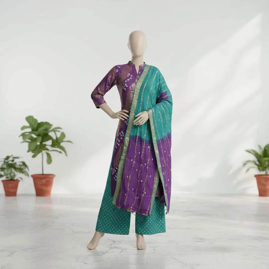 Glace Cotton Jari Tie and Dye Suit Fabric for Elegant Cut Tops