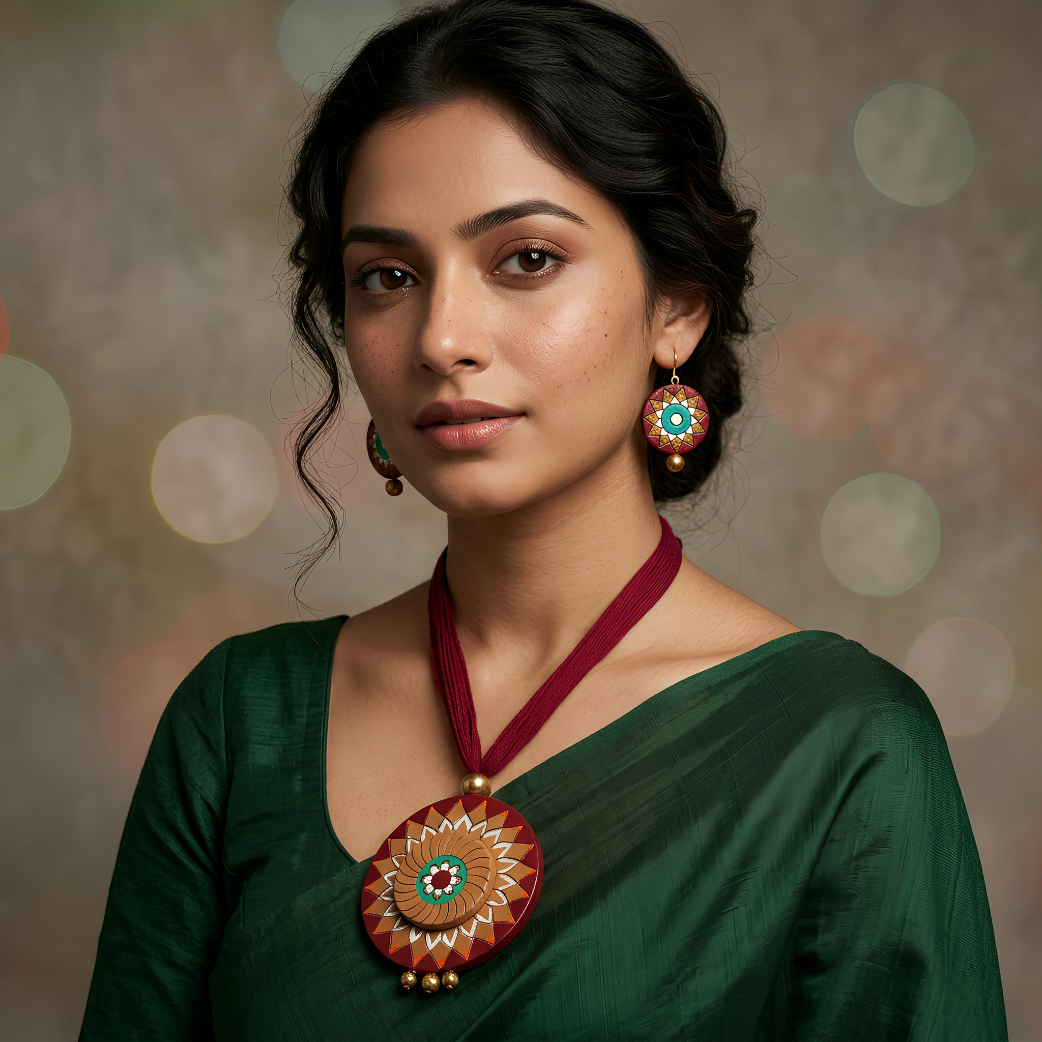 Handmade Terracotta Necklace Set Maroon