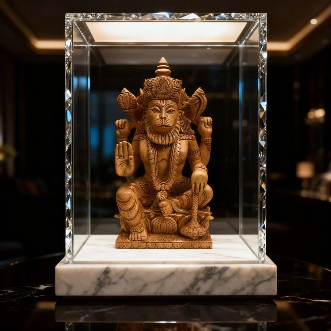 Lord Narasimha Sandalwood Sculpture with Intricate Hand Carving