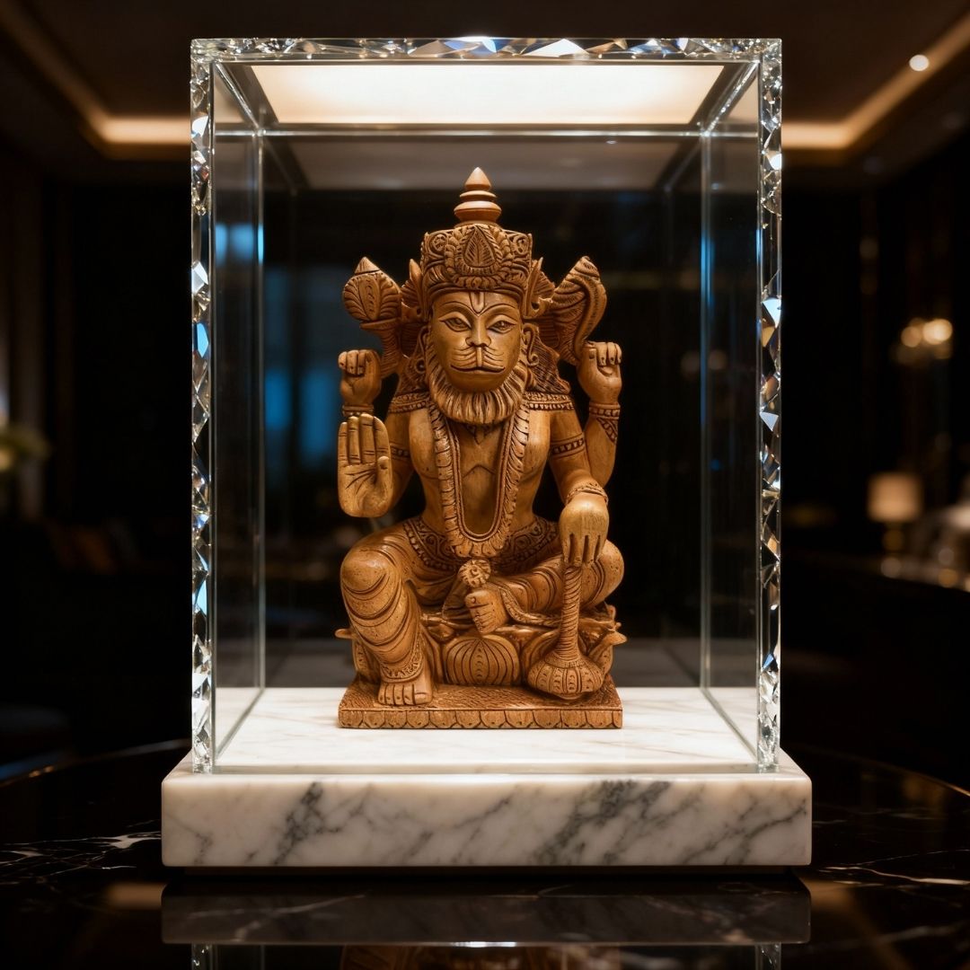 Lord Narasimha Sandalwood Sculpture with Intricate Hand Carving