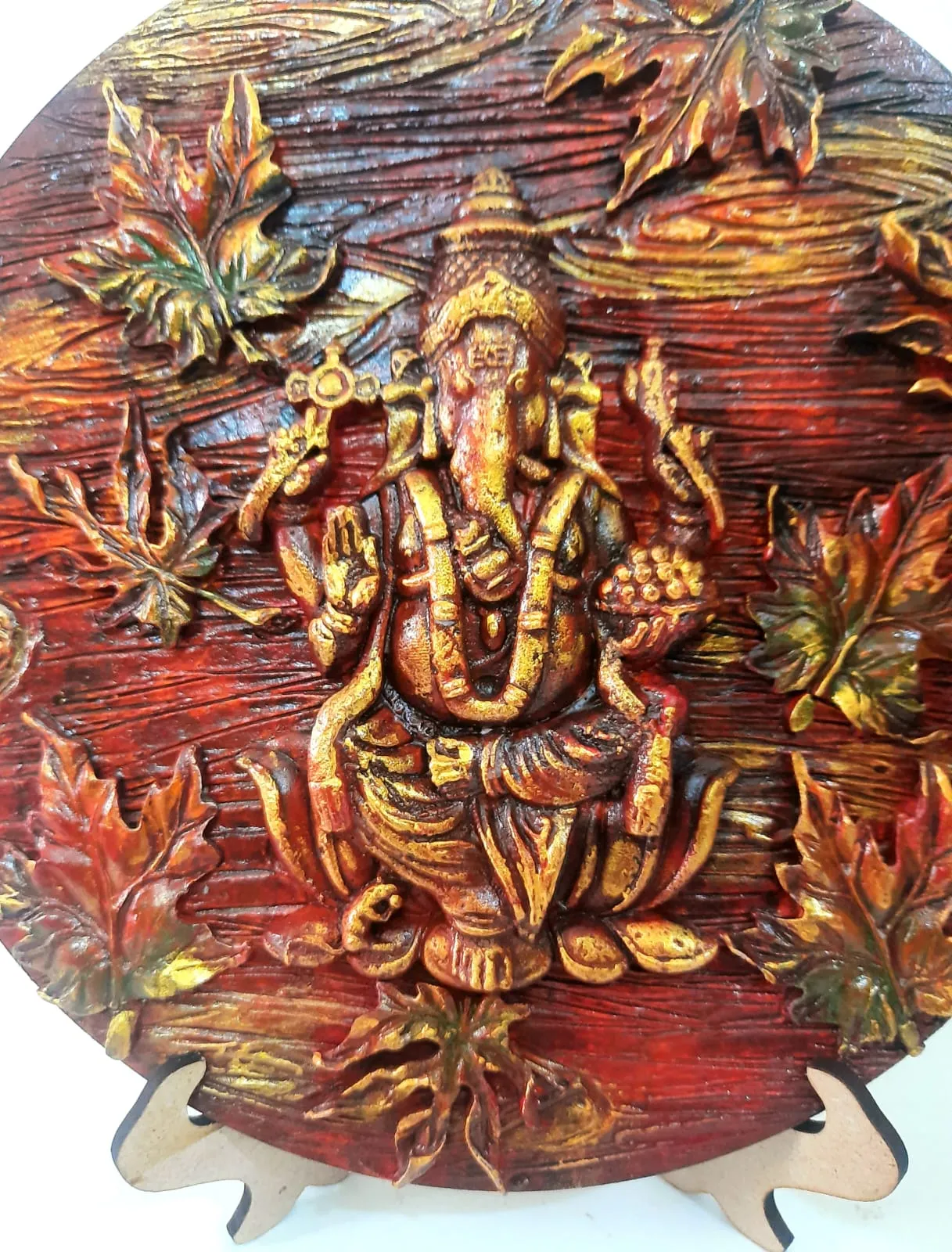 Ganesha In Clay On 8-inch Round Board