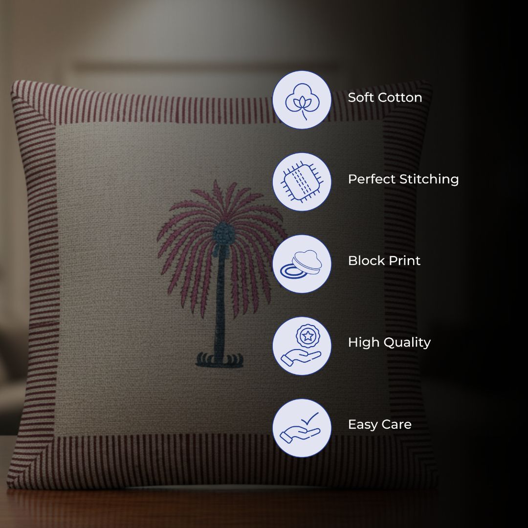 Block Printed Cotton Cushion Covers with Instrument Motif (Set of 2)