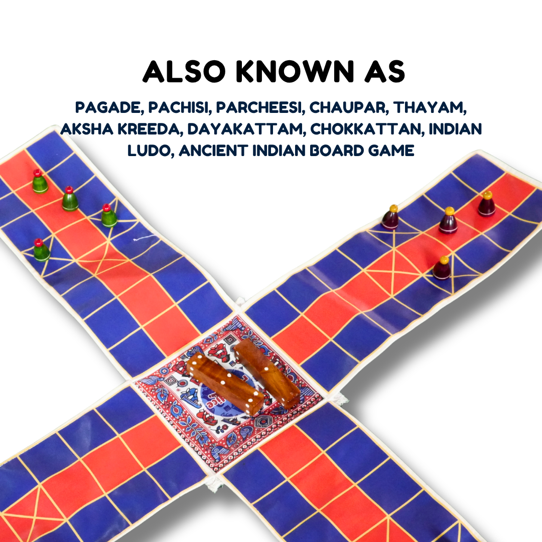 Pagade Board Game – Traditional Indian Pachisi (Parcheesi) Set in Blue & Red | Handmade Wooden Pieces | Includes How-to-Play Guide