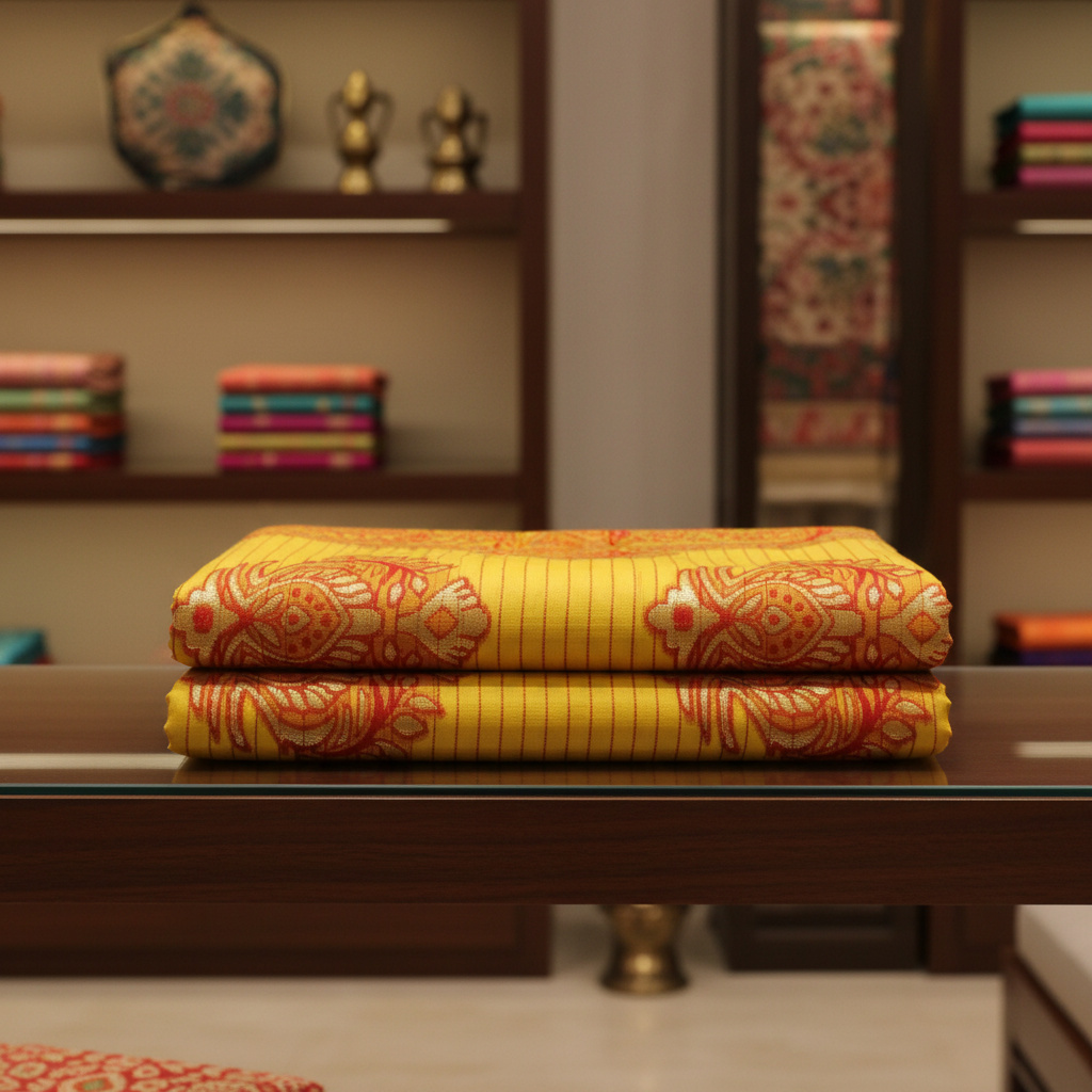 Traditional Jamdani Cotton Silk Saree Yellow