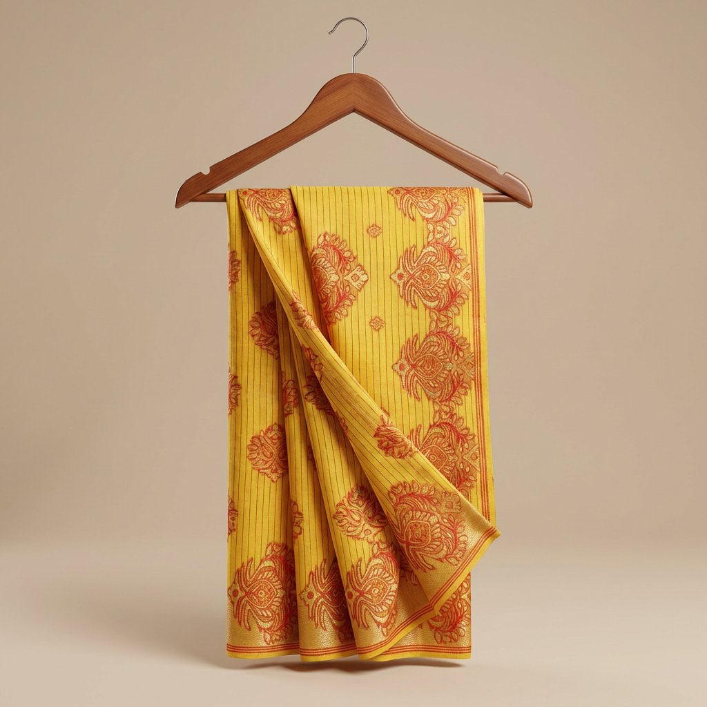 Traditional Jamdani Cotton Silk Saree Yellow