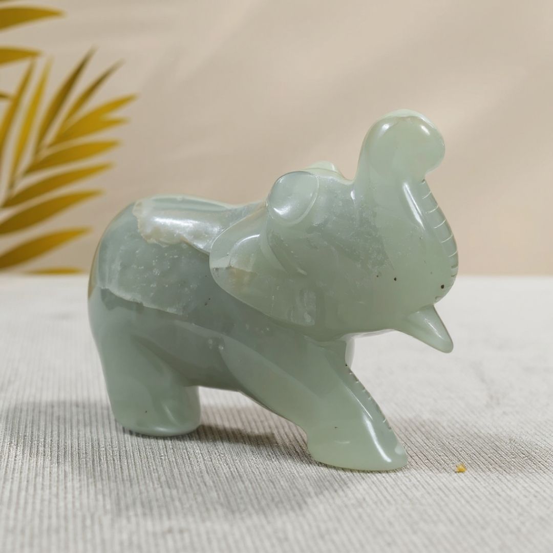 Aventurine Elephant Figurine for Positive Energy and Artisanal Decor