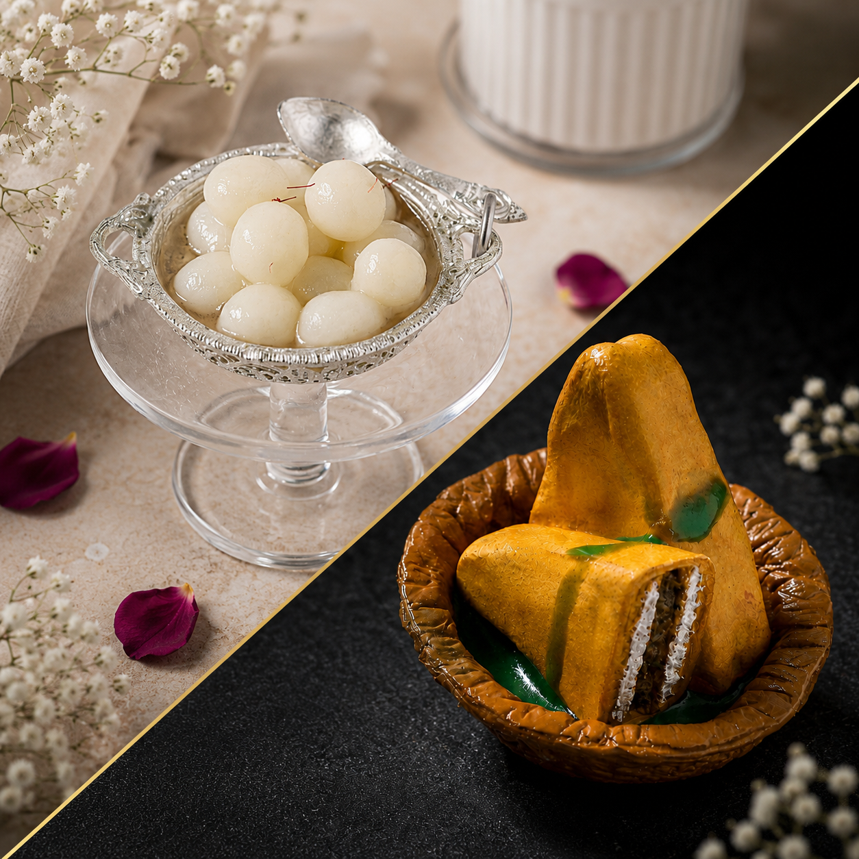 Miniature Rasgulla and Bread Pakora Magnet Set