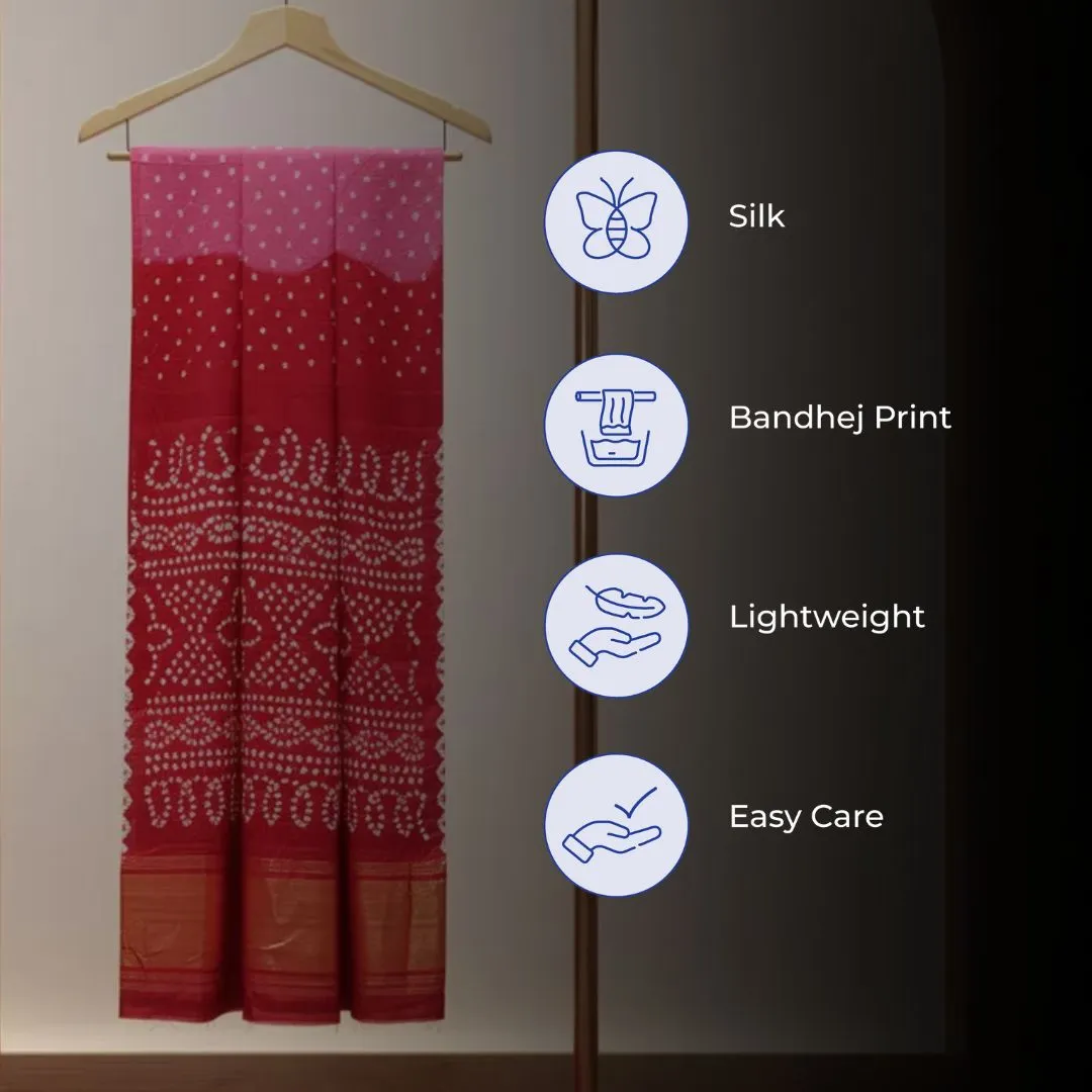 Silk Border Bandhej Saree with Lakdi Patta Pallu and Coordinated Blouse Piece (Unstitched)