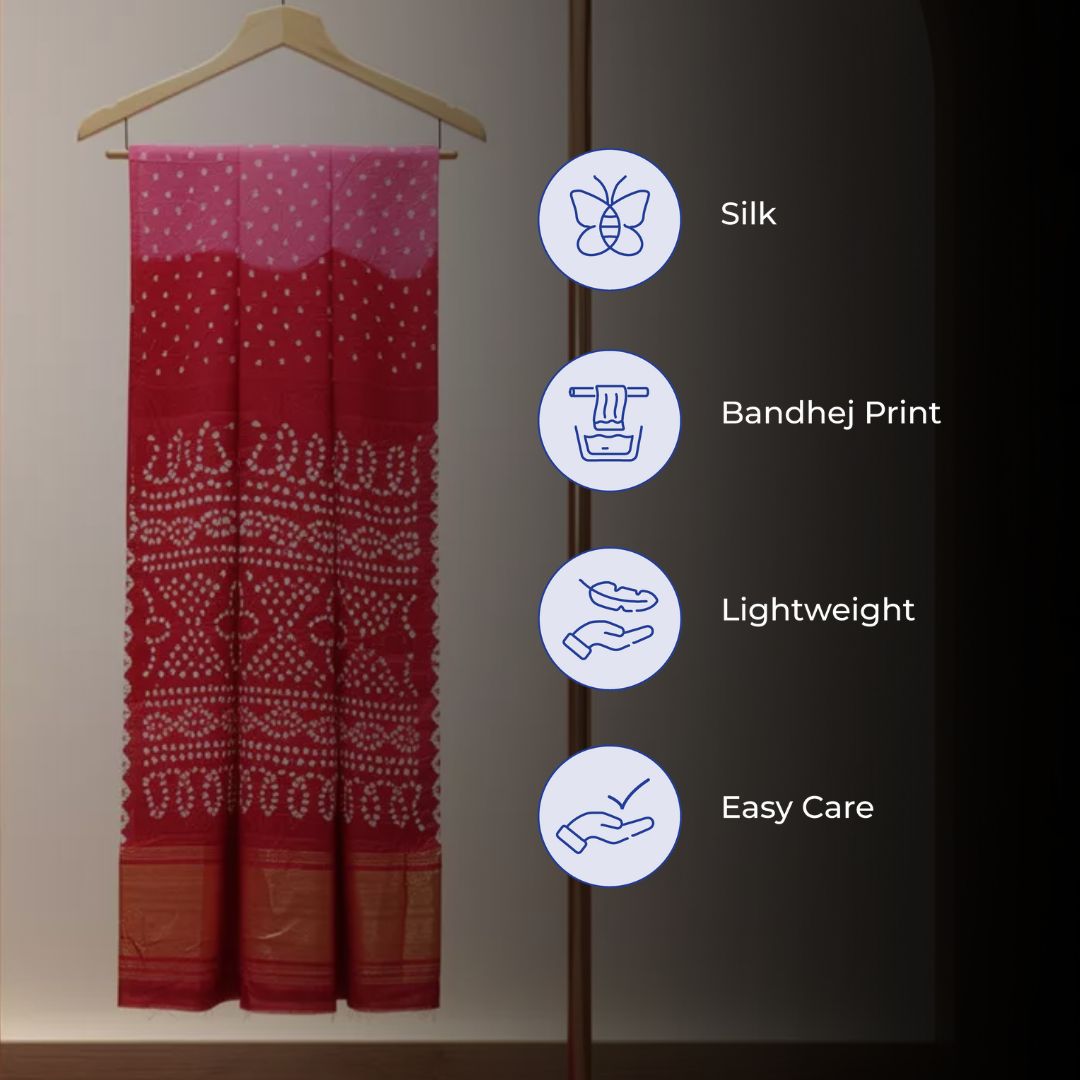 Silk Border Bandhej Saree with Lakdi Patta Pallu and Coordinated Blouse Piece (Unstitched)