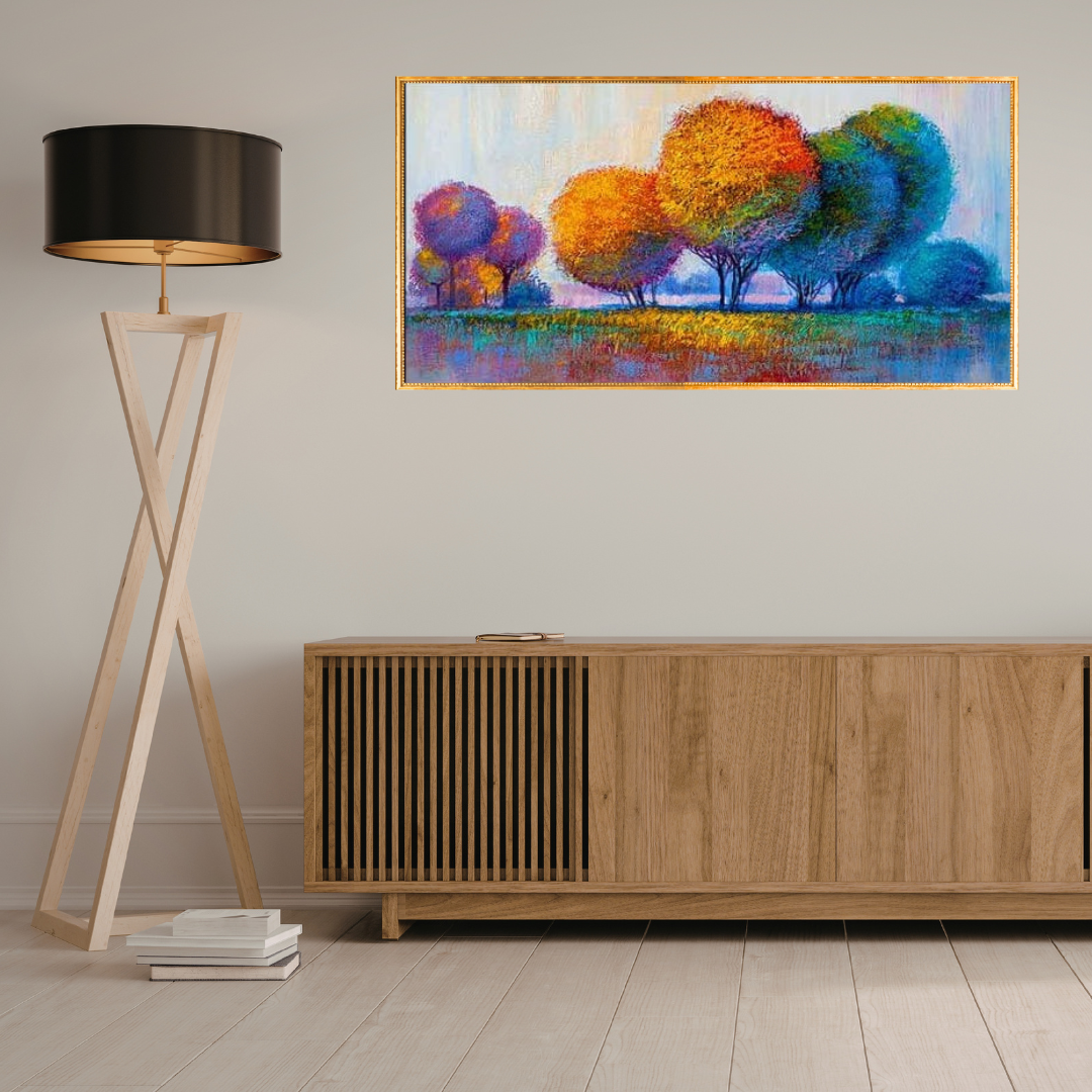 Handmade Colorful Tree Landscape Canvas Painting