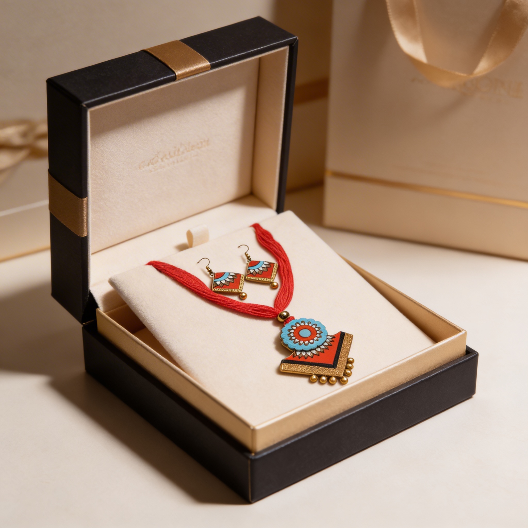 Handmade Terracotta Necklace Set with Earrings