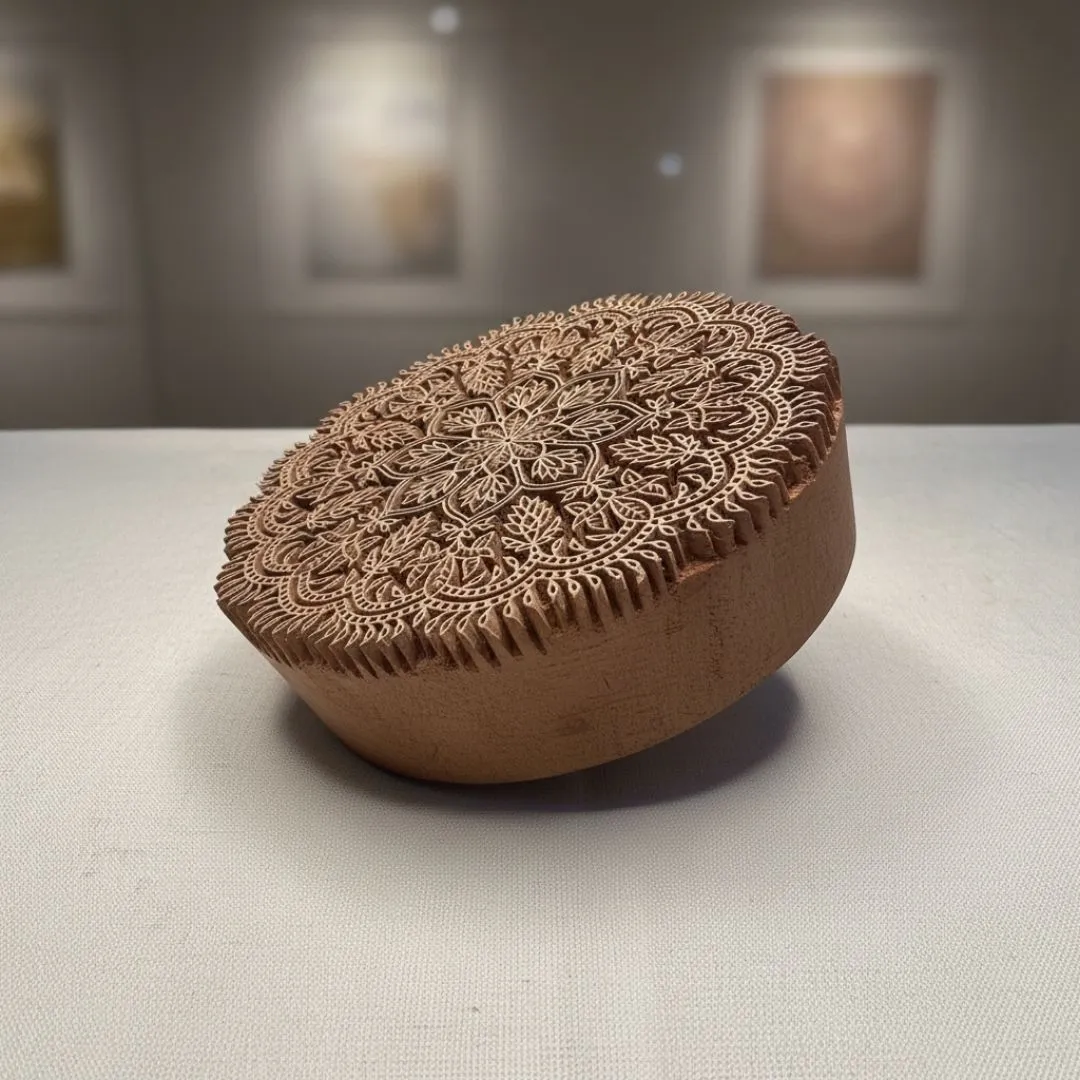 Handcrafted Gurjan Wood Mandala Block for Printing and Textile Art