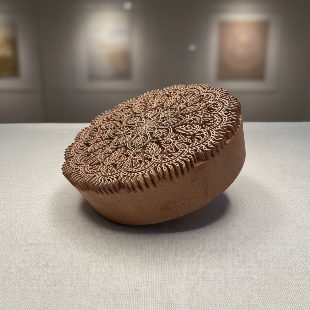 Handcrafted Gurjan Wood Mandala Block for Printing and Textile Art