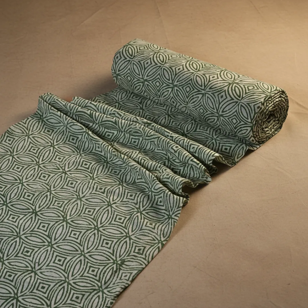 Single-Sided Hand Block Printed Mal Cotton Fabric – Soft Grey Floral | Sold Per Meter