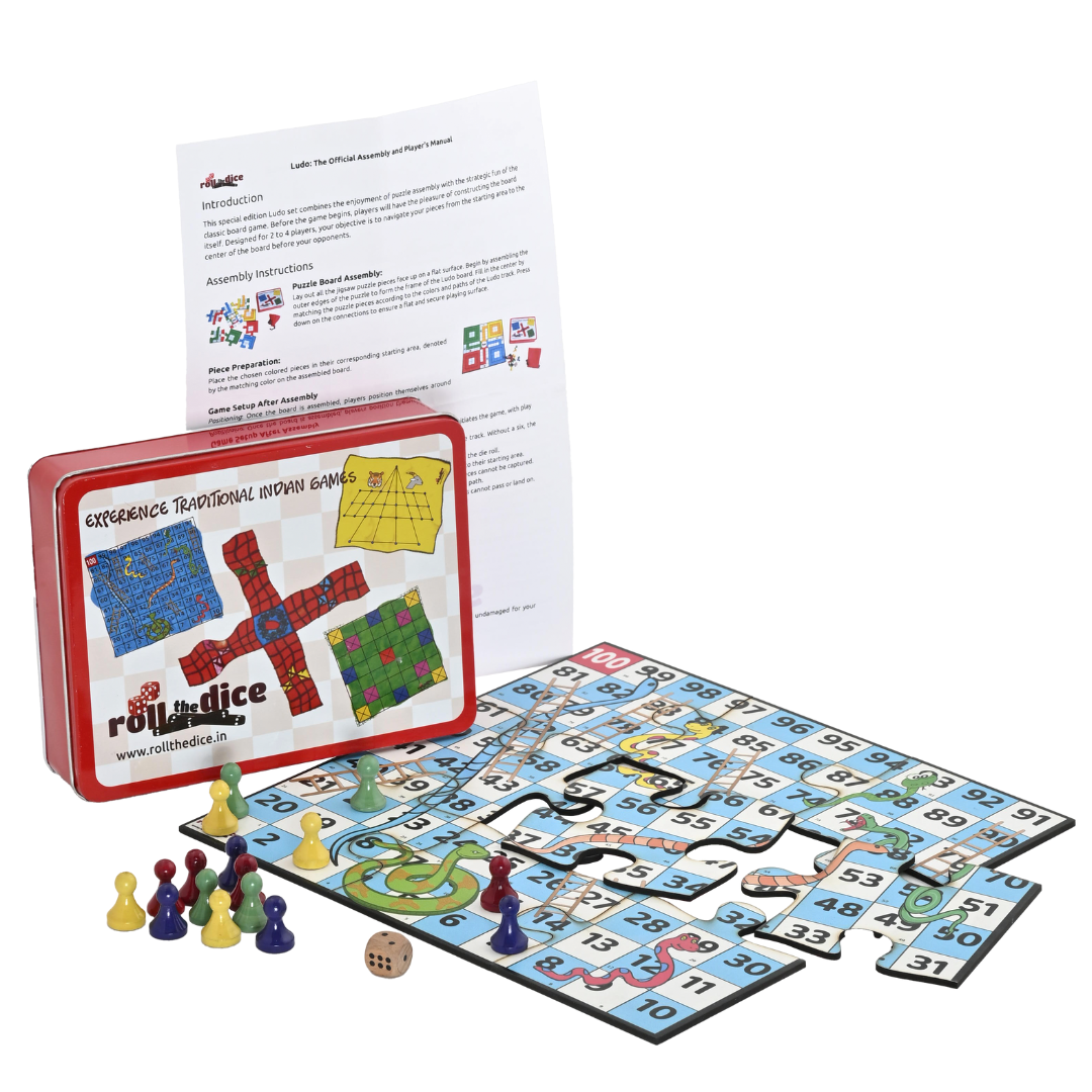 2-in-1 Snakes & Ladders and Ludo Board Game Set | Wooden Family Fun