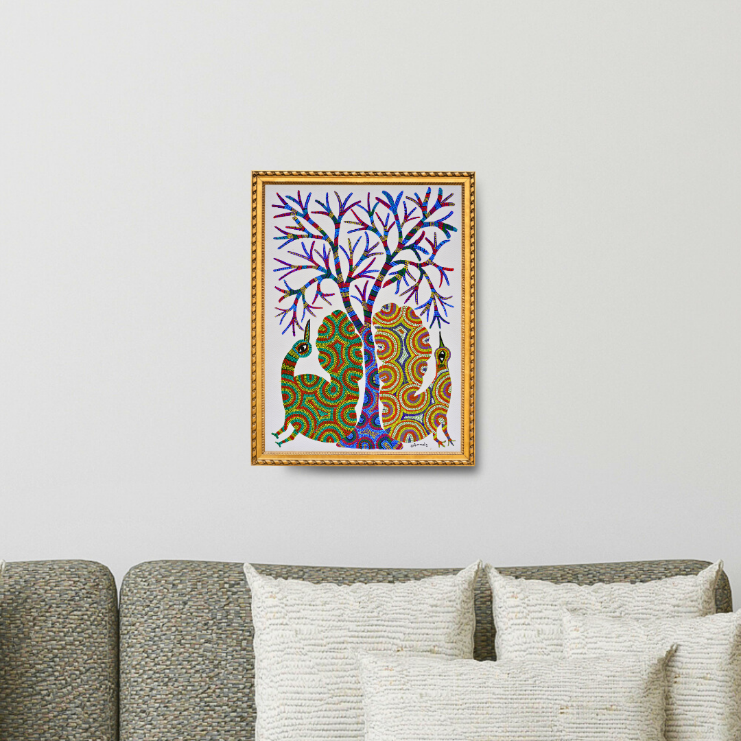 Two Peacocks Under a Tree