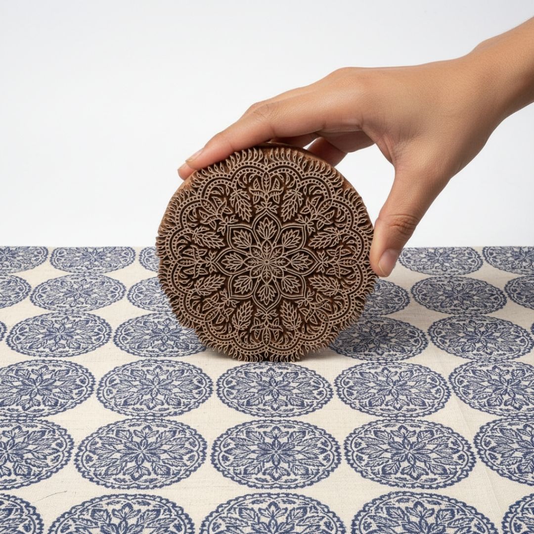 Handcrafted Gurjan Wood Mandala Block for Printing and Textile Art