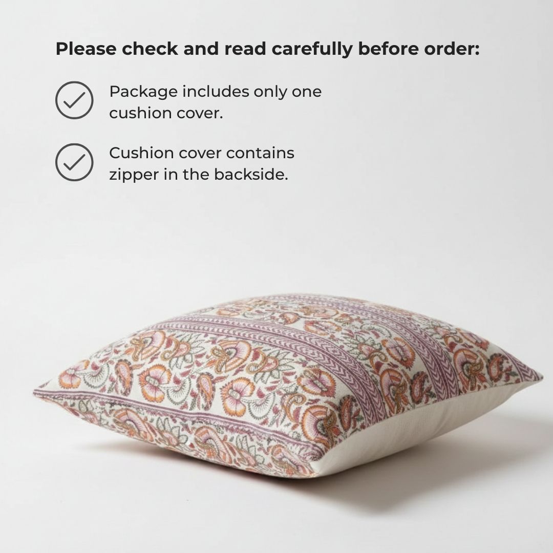 Block Printed Cotton Cushion Covers with Traditional Motif Pattern (Set of 2)