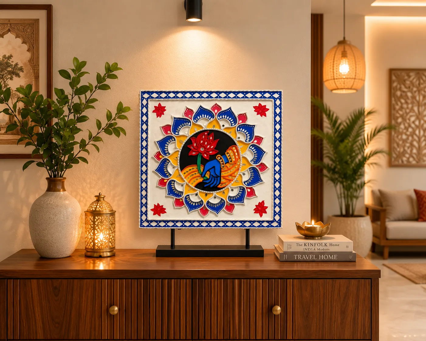 Lippan Art Wall Hanging: Krishna's Hand with Lotus