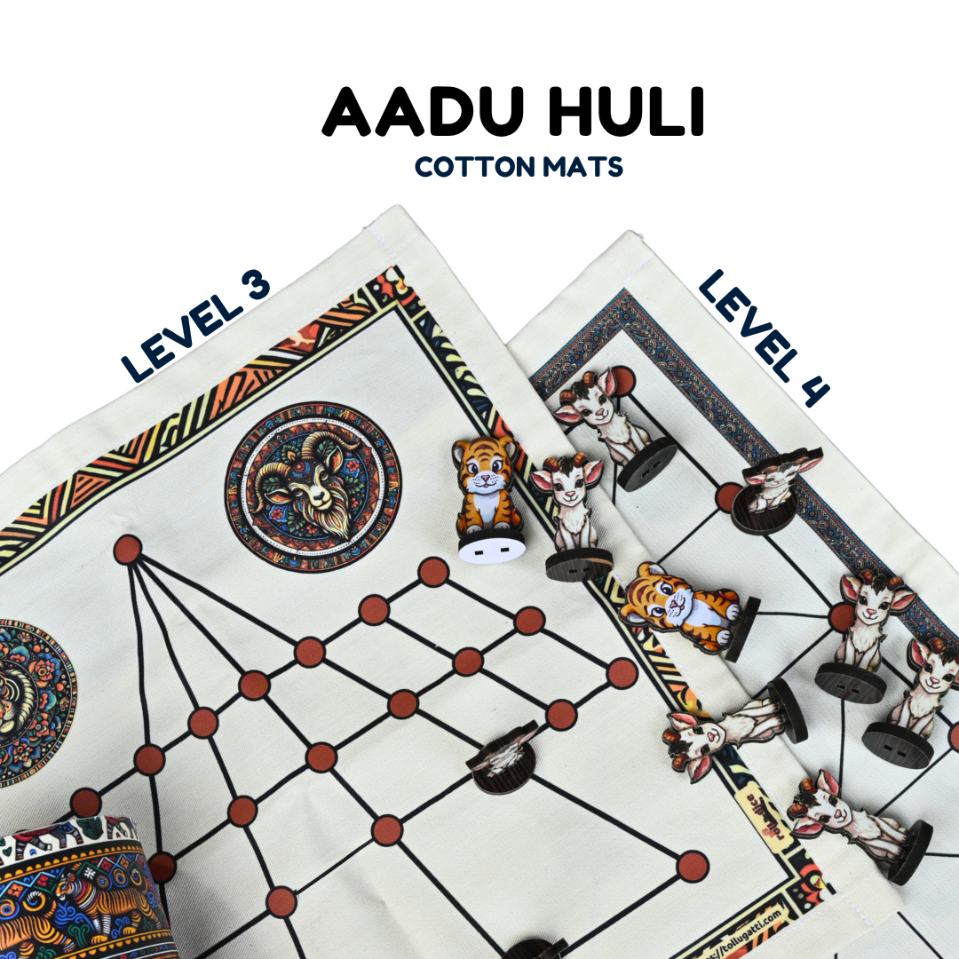 Aadu Huli Board Game Combo – Levels 3 & 4 | Traditional Indian Tigers and Goats Game