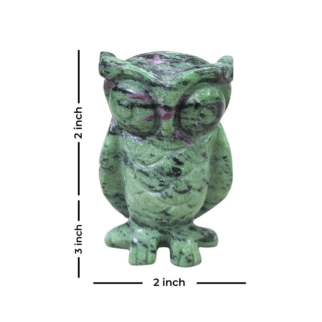 Handcrafted Zoisite Owl Sculpture in Natural Stone