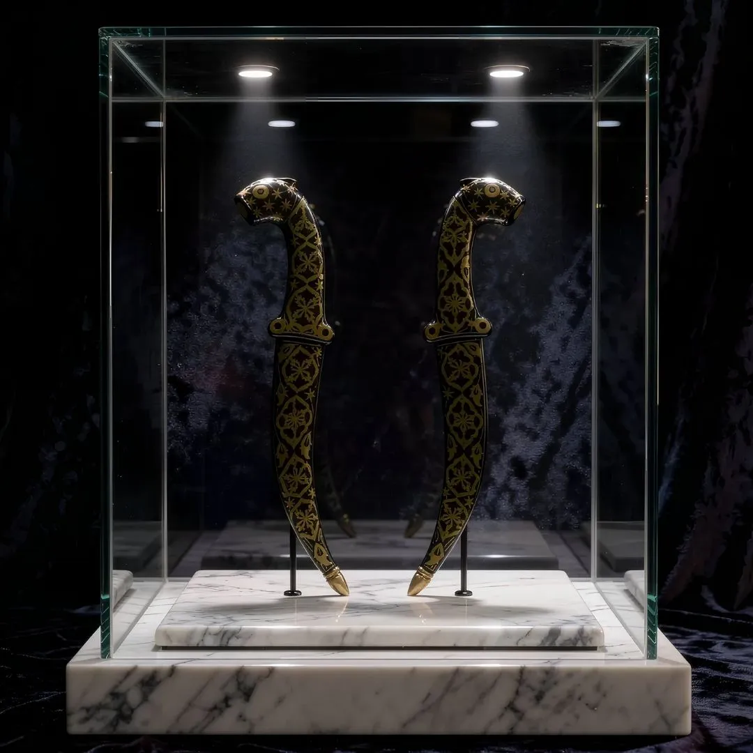 Mini Decorative Koftgari Dagger Pair with Handcrafted Metal Inlay Detailing