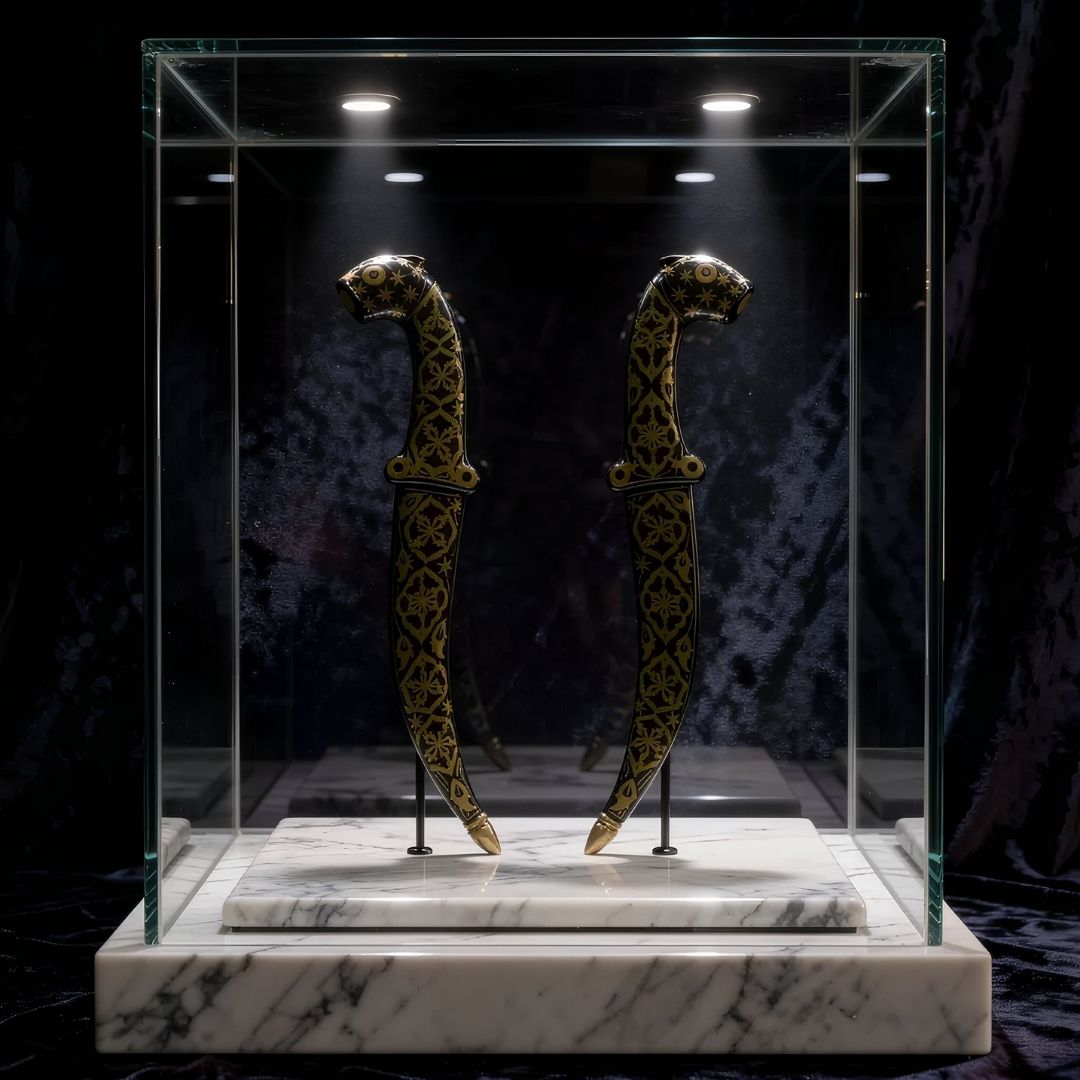 Mini Decorative Koftgari Dagger Pair with Handcrafted Metal Inlay Detailing