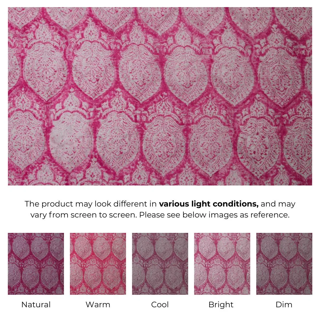Single-Sided Hand Block Printed Mal Cotton Fabric – Pink Geometric | Sold Per Meter