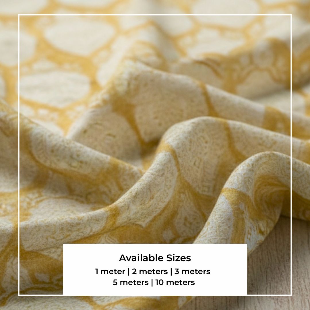 Single-Sided Block Printed Mal Cotton Fabric in Yellow Floral Pattern