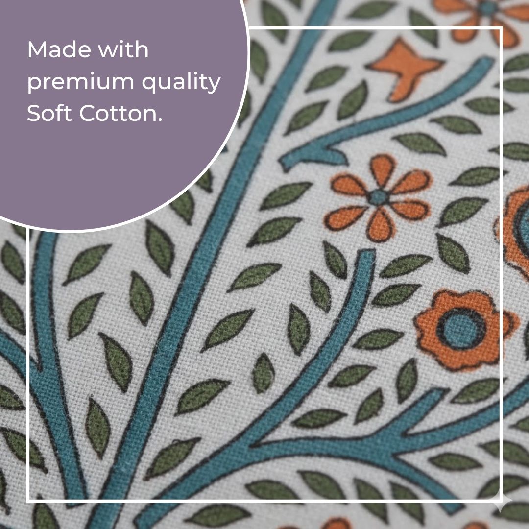 South Cotton Block Printed Cushion Covers with Central Floral Motif (Set of 2)