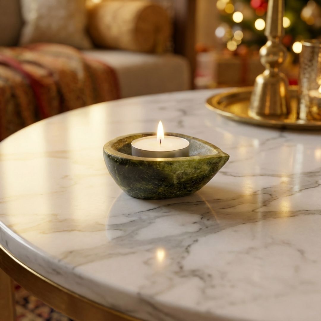 Serpentine Stone Tealight Holder for Calm Interiors 