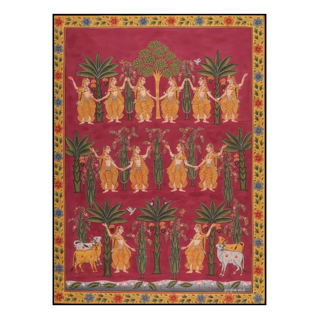 Pichwai Gopiyan & Trees Painting ( Japanese gold )