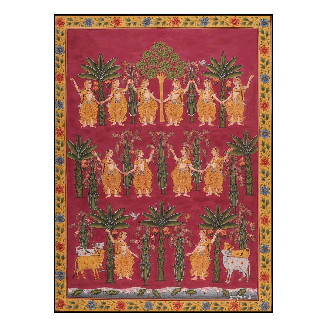 Pichwai Gopiyan & Trees Painting ( Japanese gold )