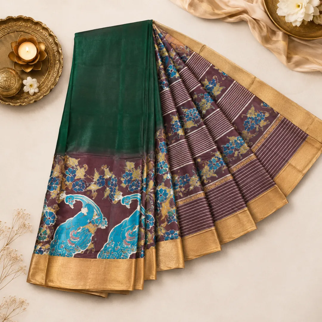 Golden Aura Handcrafted Bapta Tissue Saree with Abstract Pattern & Blouse Piece