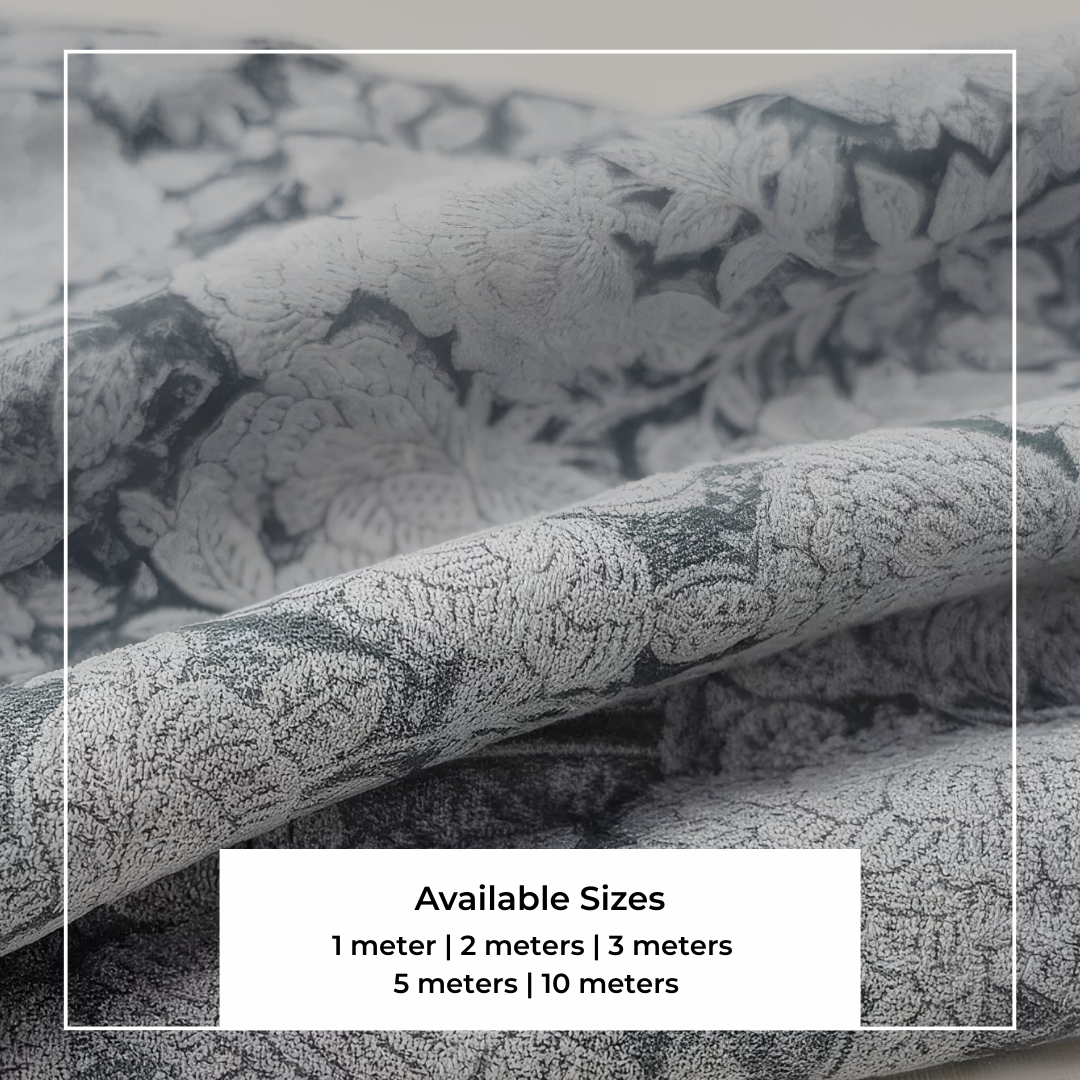 Single-Sided Block Printed Mal Cotton Fabric in Blue Floral Motif