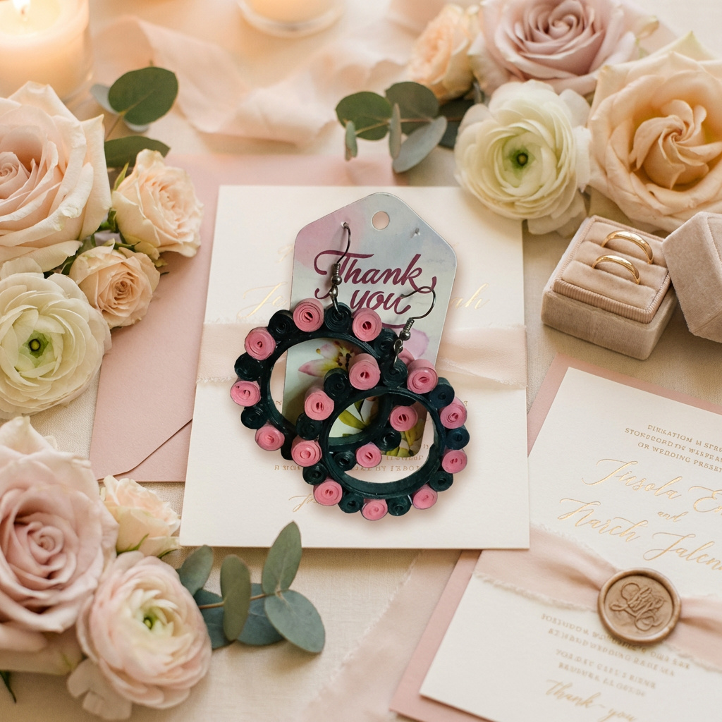   “Midnight Bloom Hoops” – Handmade Paper Quilling Earrings