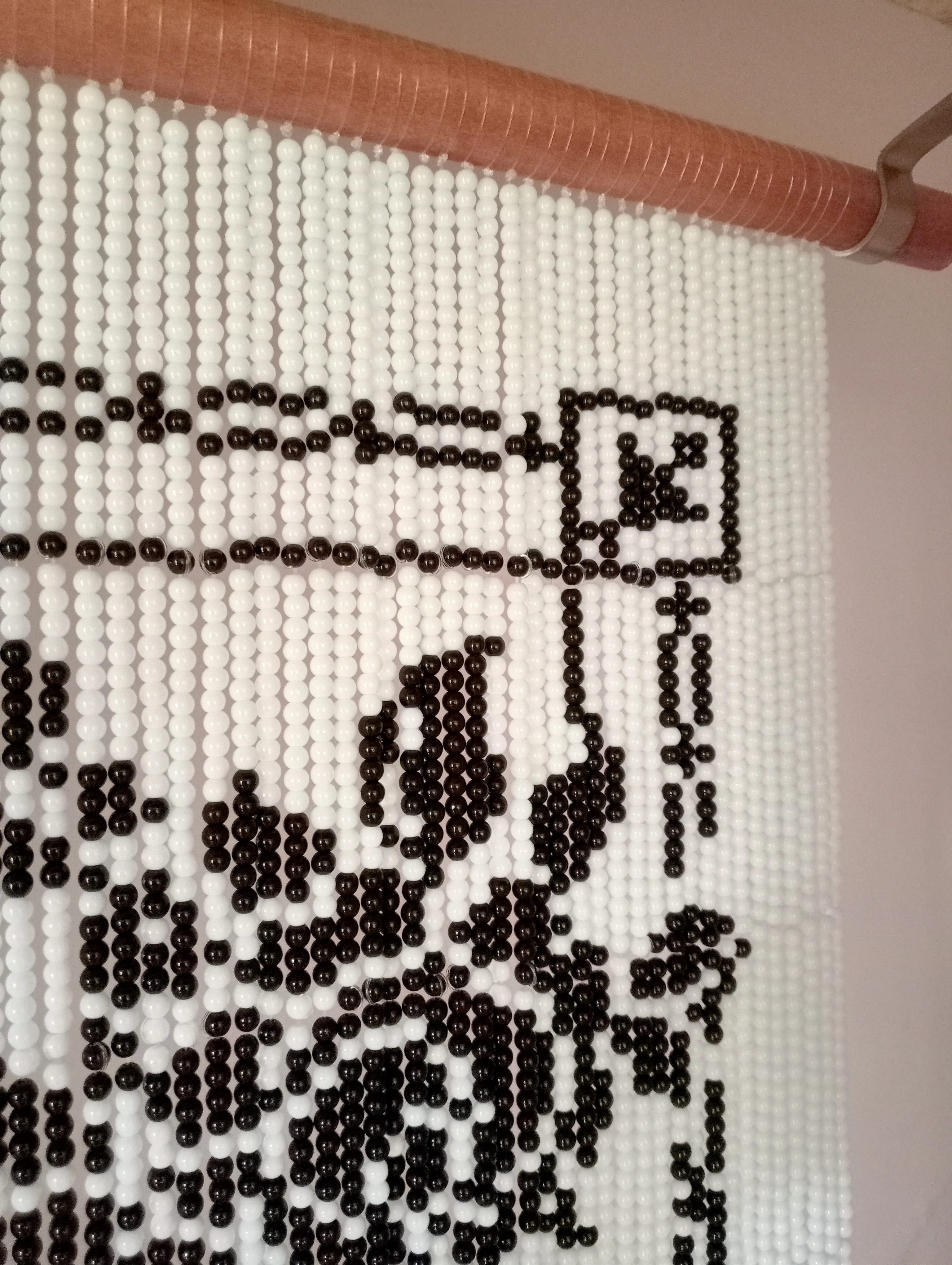 Handcrafted Pixel Glass Bead Curtain - Peacock Design - Featuring 37,700 Black and White Glass Beads