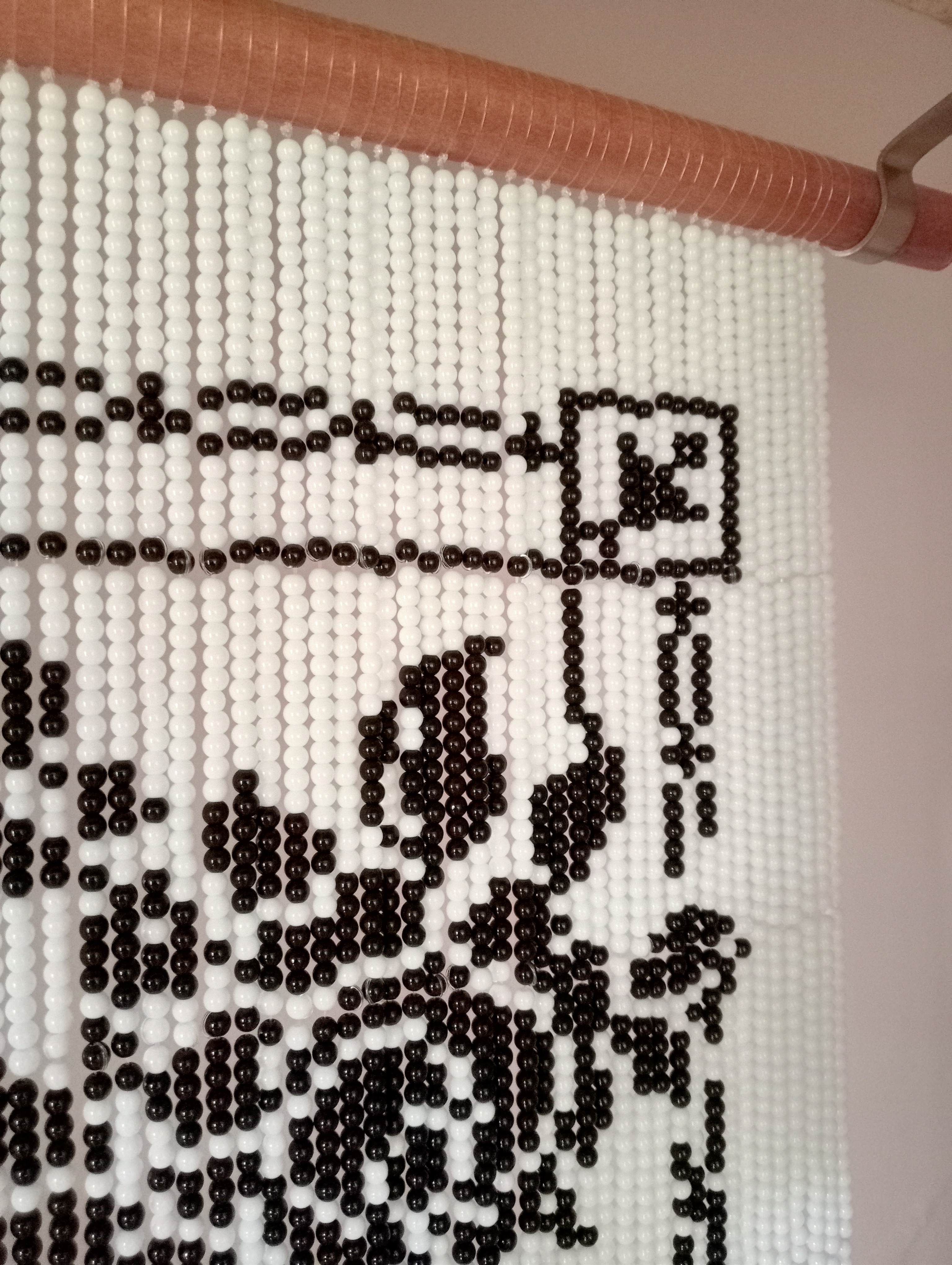 Handcrafted Pixel Glass Bead Curtain - Peacock Design - Featuring 37,700 Black and White Glass Beads