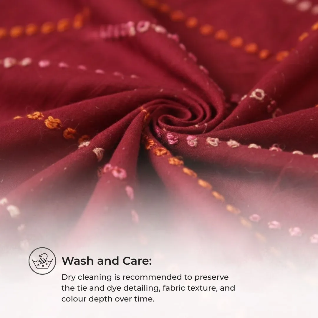 Rich Jhankar Bandhej Tie & Dye Semi Silk Saree in Deep Maroon Tones with Coordinated Blouse (Unstitched)
