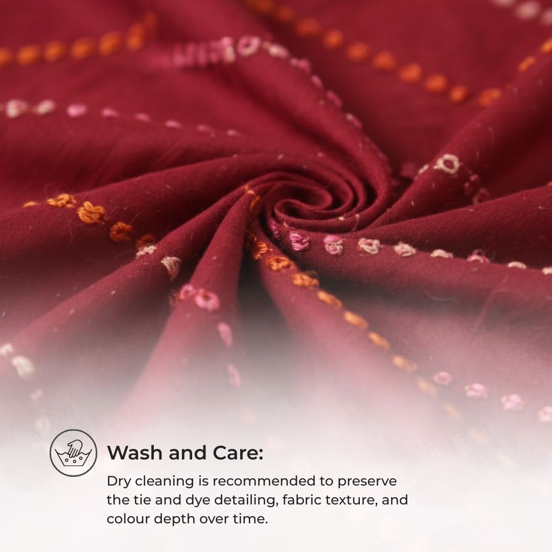 Rich Jhankar Bandhej Tie & Dye Semi Silk Saree in Deep Maroon Tones with Coordinated Blouse (Unstitched)