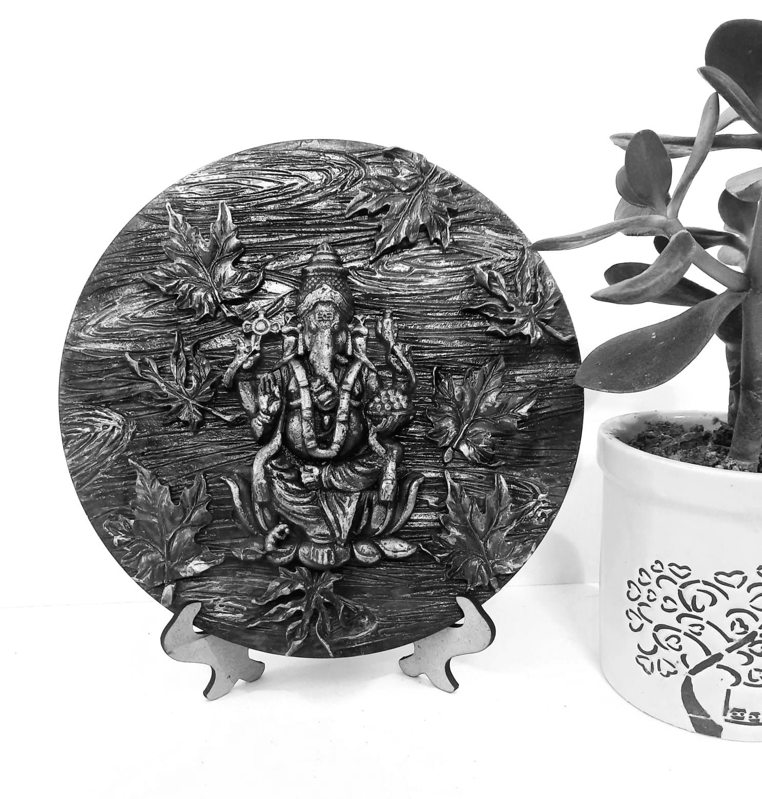 Ganesha In Clay On 8-inch Round Board